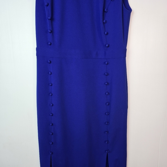 Calvin Klein Sheath Midi Dress Button-Trim Details Side-Slit Cobalt Blue Sz 8 - Picture 5 of 16